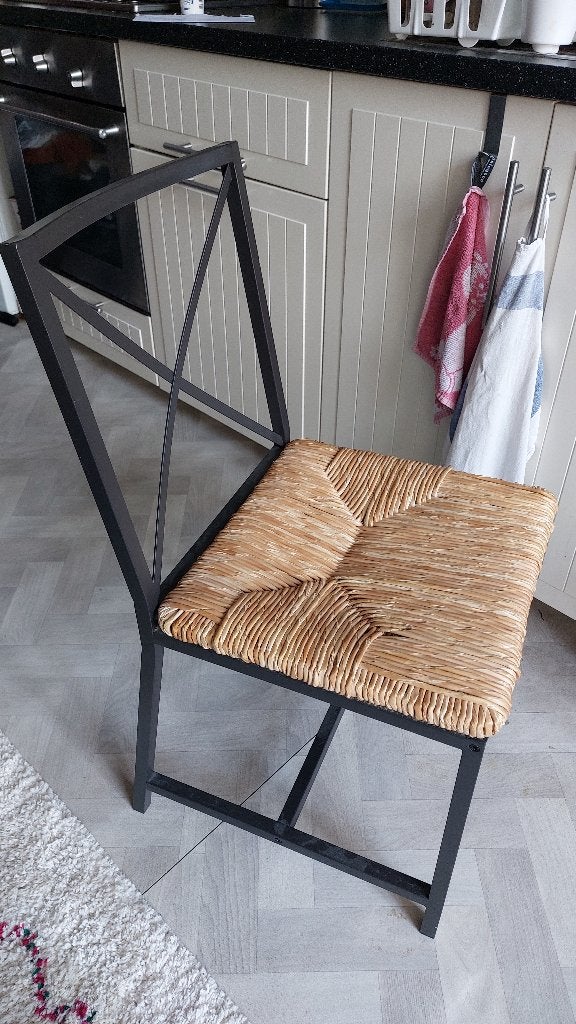 Chaises métal/paille (x4), Gris, Métal, Comme neuf, Enlèvement