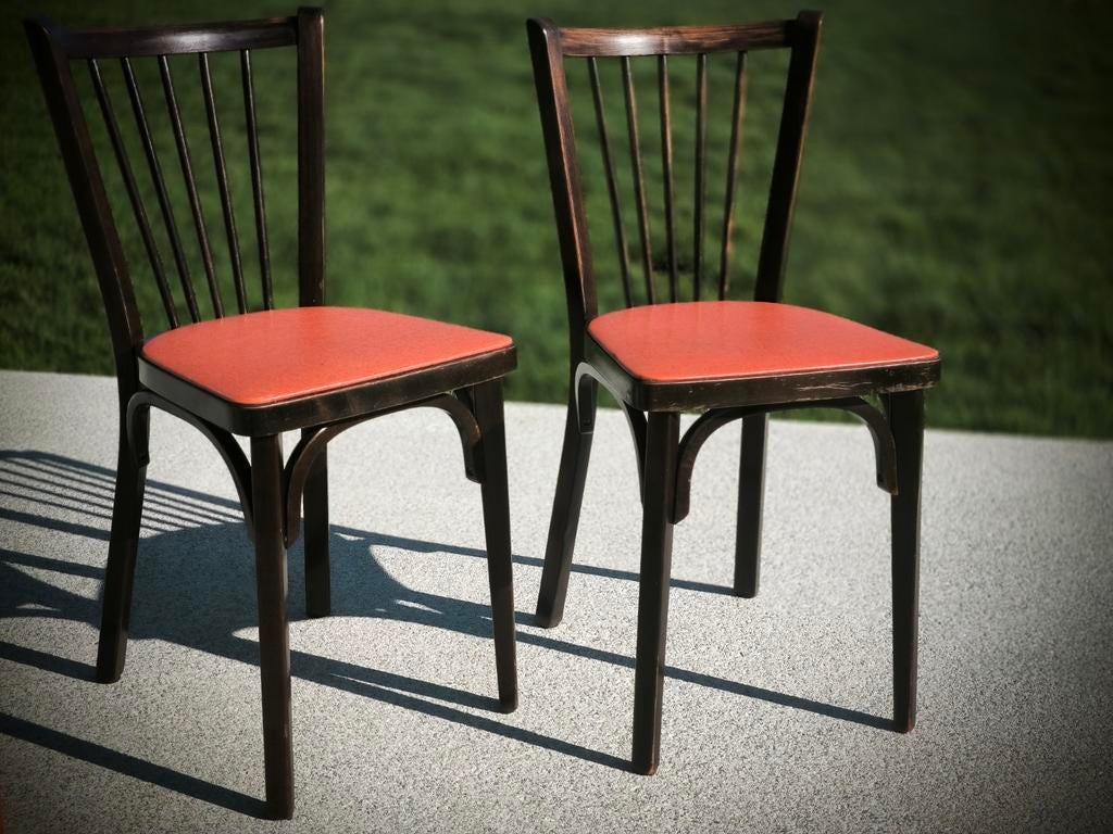 2 Baumann bistrot troquet Parijse stoelen, jaren 50, Huis en Inrichting, Stoelen, Ophalen, Twee, Nieuw, Rood