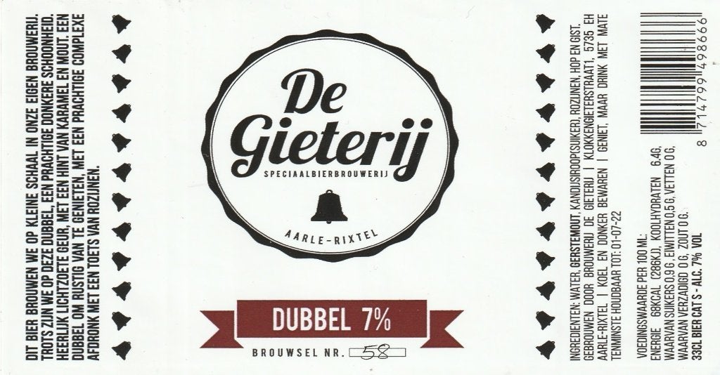 bieretiket Nederland De Gieterij : dubbel, Verzamelen, Biermerken, Verzenden, Nieuw, Overige typen, Overige merken