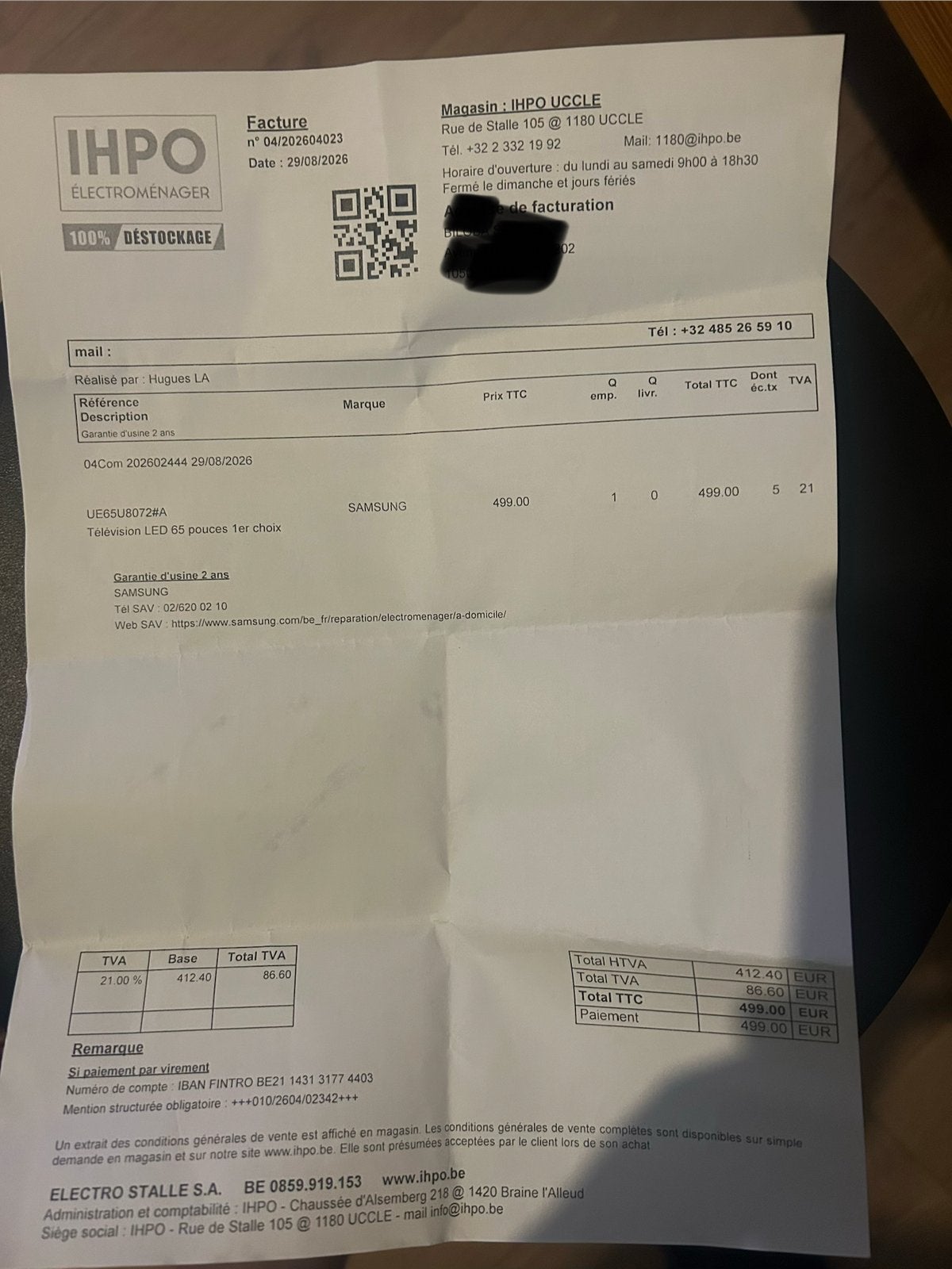 TV LED Samsung 65 pouces – NEUVE – 400€, Enlèvement ou Envoi, Neuf, LED, Samsung