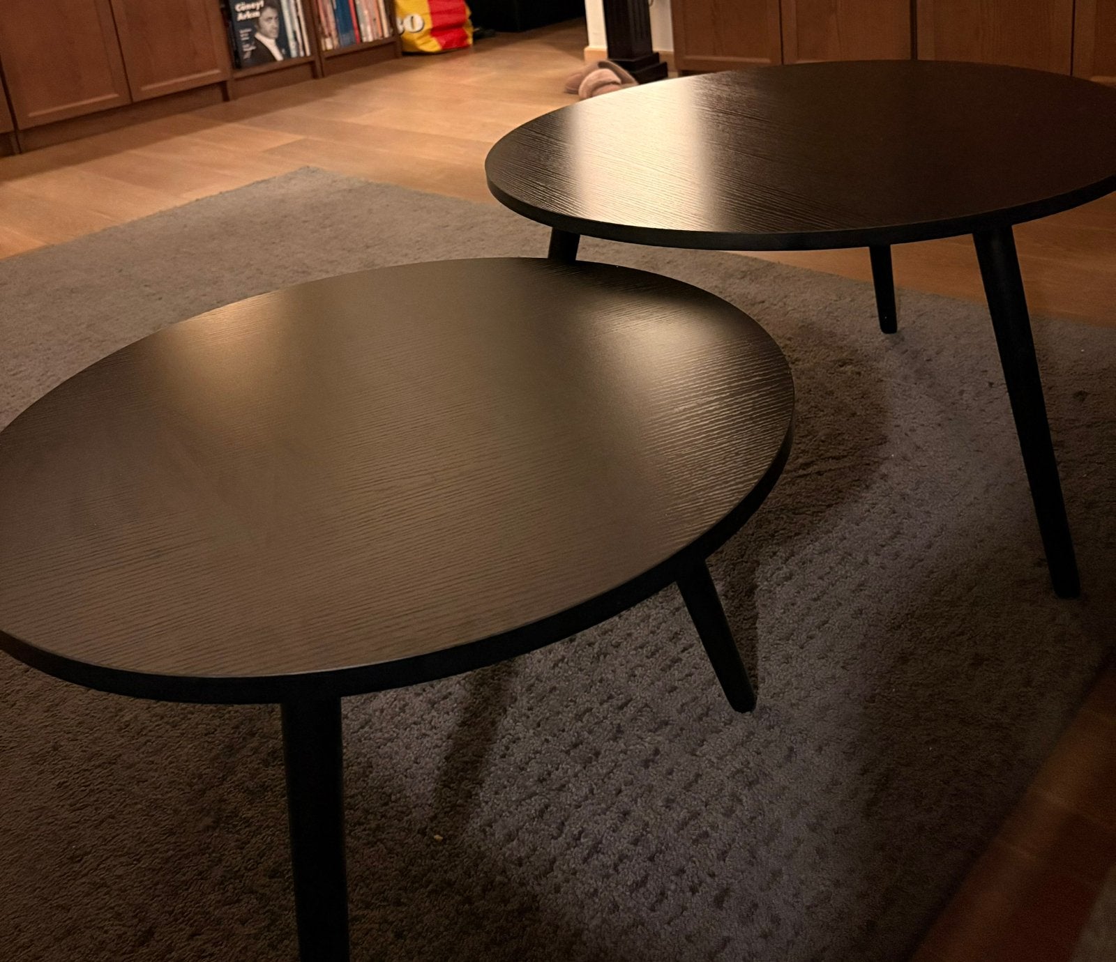 Set van 2 zwarte salontafels, diameter 50 en 70 cm, Huis en Inrichting, Tafels | Salontafels, Ophalen, Zo goed als nieuw