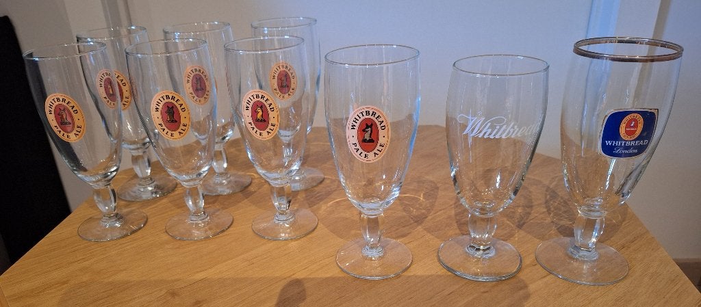 Assortiment van 9 vintage bierglazen, Whitbread Pale Ale, Enlèvement ou Envoi, Comme neuf, Verre ou Verres, Autres marques