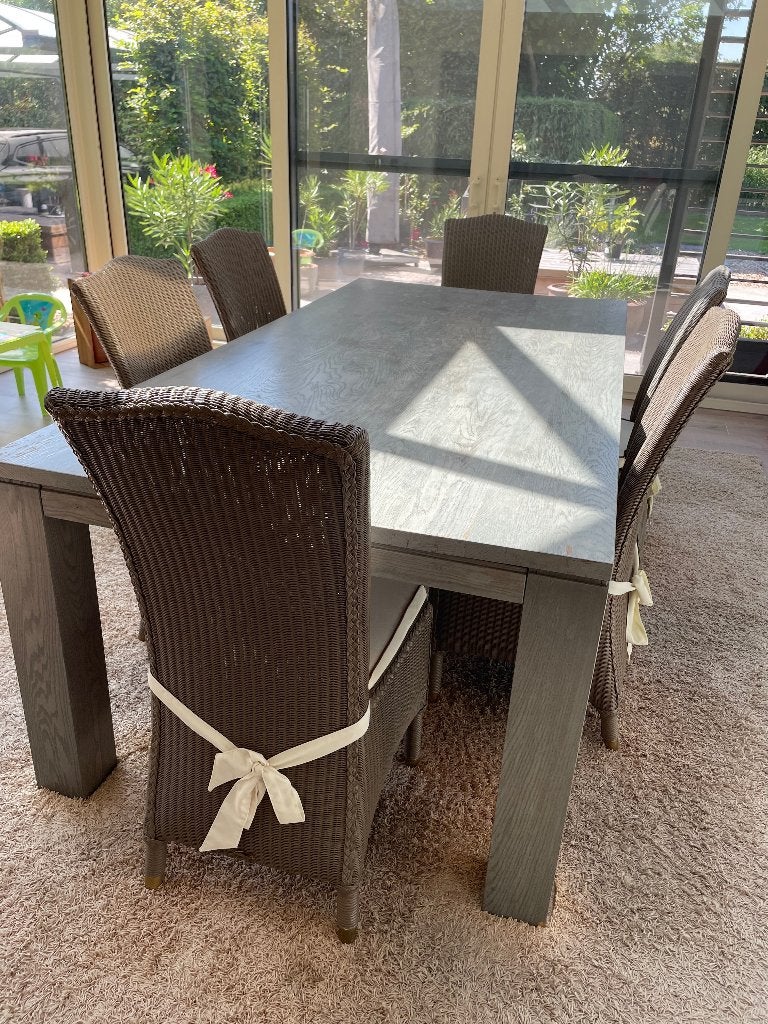 Grote tafel met 6 stoelen, Huis en Inrichting, Ophalen, Gebruikt, 100 tot 150 cm, 200 cm of meer