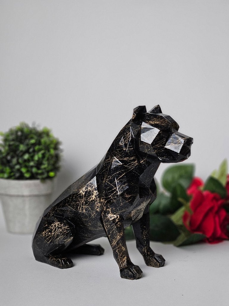 Geometrische Pitbull / Amstaff – Black & Gold Spark Edition, Antiek en Kunst, Ophalen of Verzenden, Modern, Beeld, 20 - 50 cm