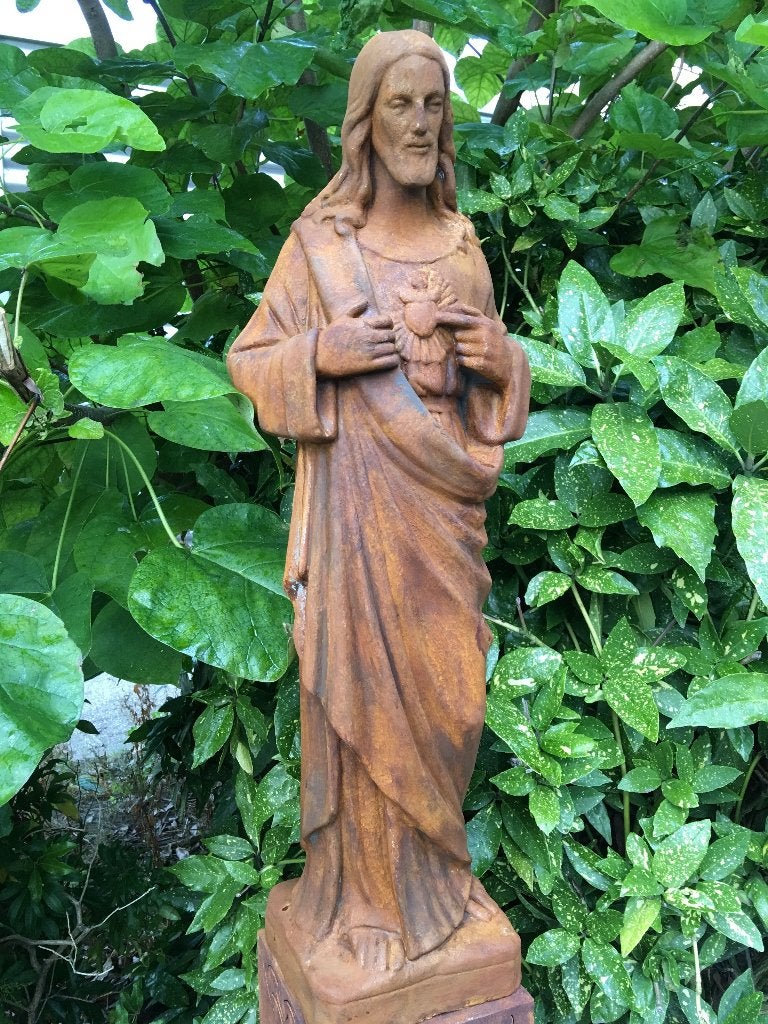 Jezus heilig hart beeld, volle steen, kleur oxide, Ophalen of Verzenden, Steen, Mensenbeeld