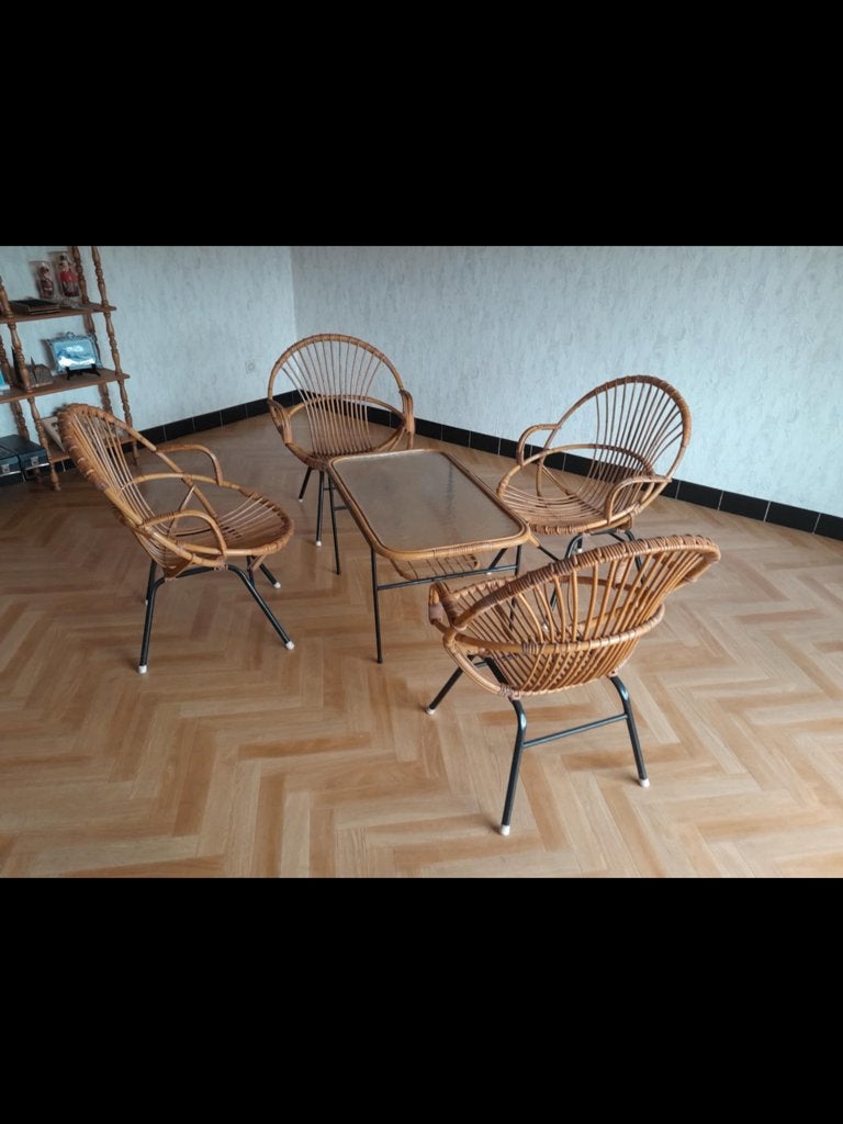 Vintage rotan stoelen en tafel, Tuin en Terras, Ophalen, Rotan