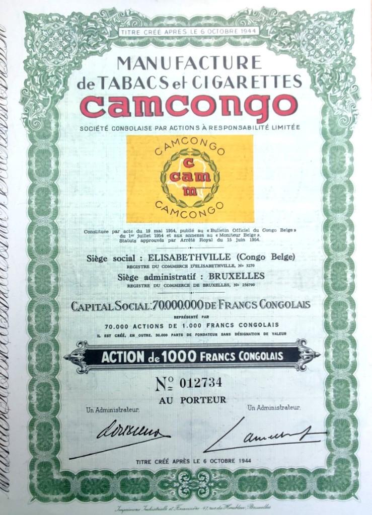 CAMCONGO 1954, Timbres & Monnaies, Actions & Titres, Enlèvement ou Envoi, 1950 à 1970, Action