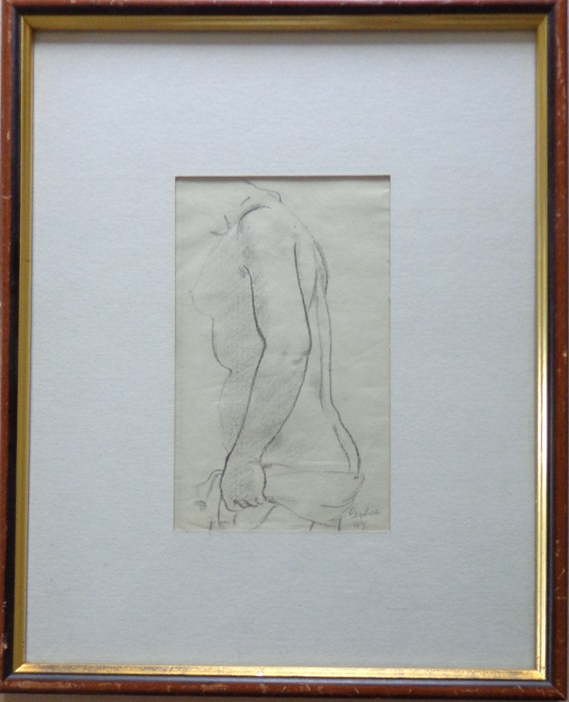 CHARLES LEPLAE / NAAKT STUDIE / ORIGINEEL / 32x26cm / KADER, Enlèvement ou Envoi, Figures, Papier/carton, Technique mixte