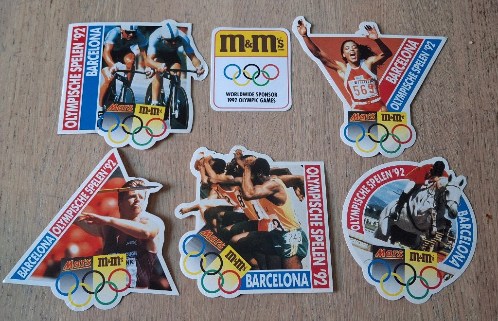 Lot d'autocollants Jeux Olympiques de M&M's en Espagne 1992, Collections, Enlèvement ou Envoi, Comme neuf, Sport