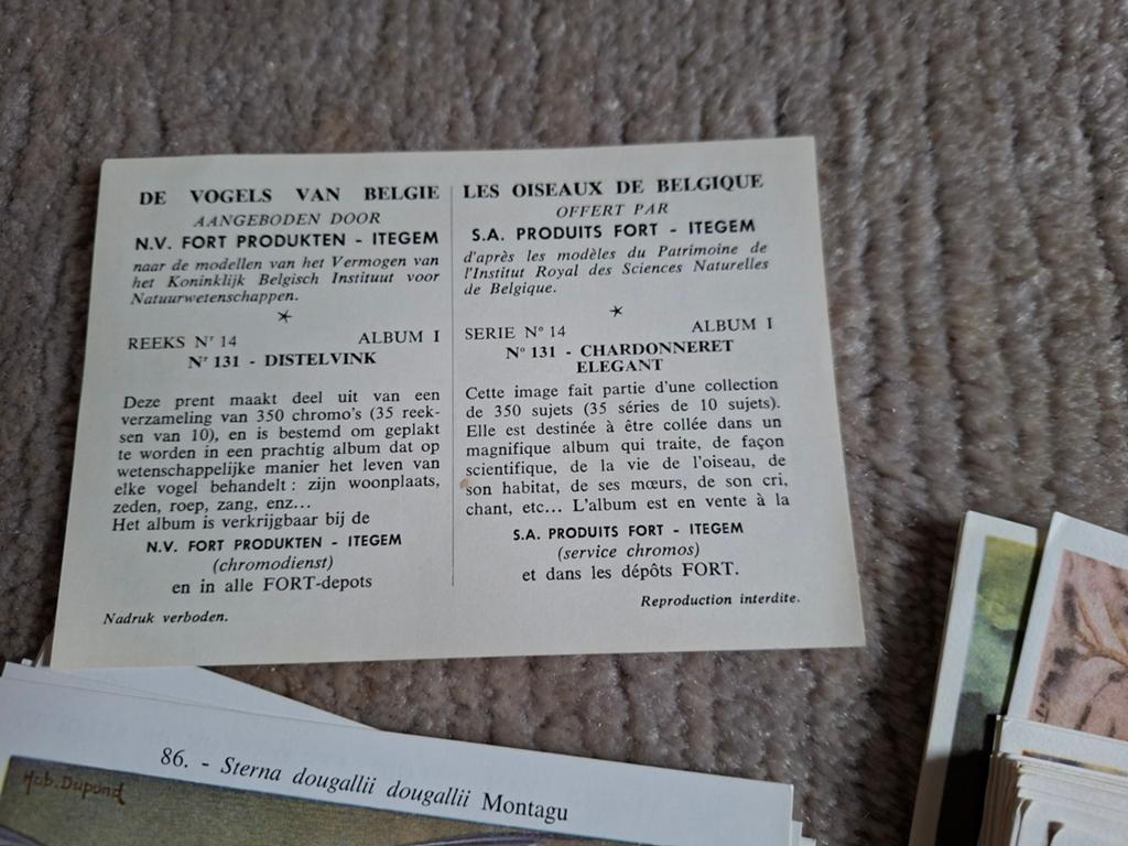 Oude prenten, "de vogels van België".  Jaren 60.  Artis, Ophalen