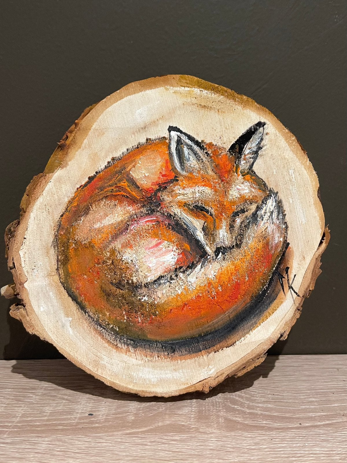 Peinture de poissons endormis sur un disque d'arbre - Mk Art, Enlèvement ou Envoi, Animaux