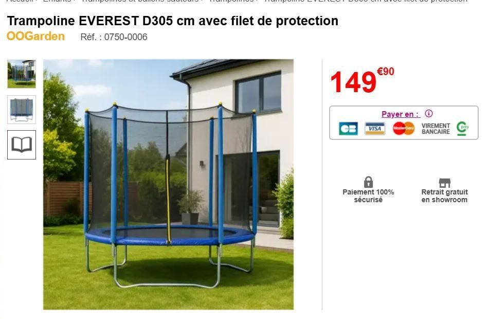 trampoline de 305cm de diamètre (impeccable) peu servi, Enlèvement, Comme neuf