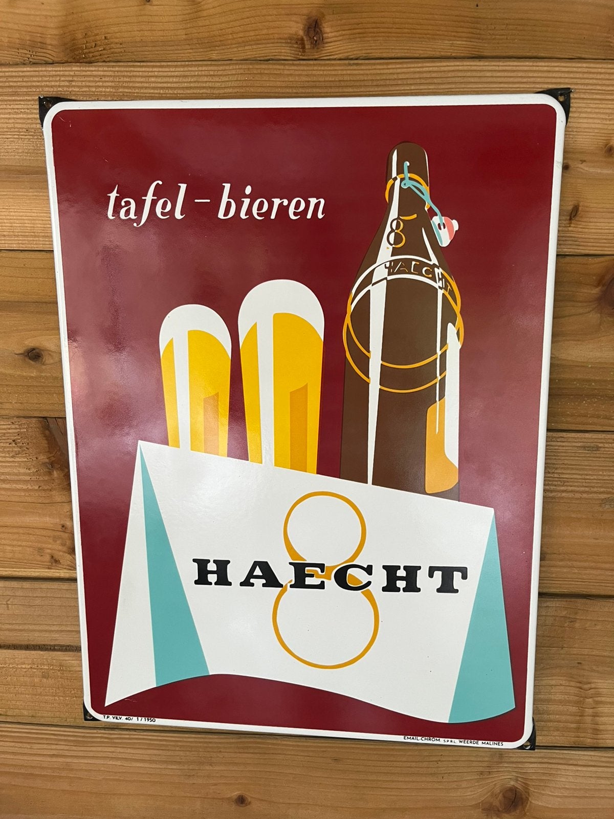 Emaille Haecht mint tafel bieren 1950!, Enlèvement, Comme neuf