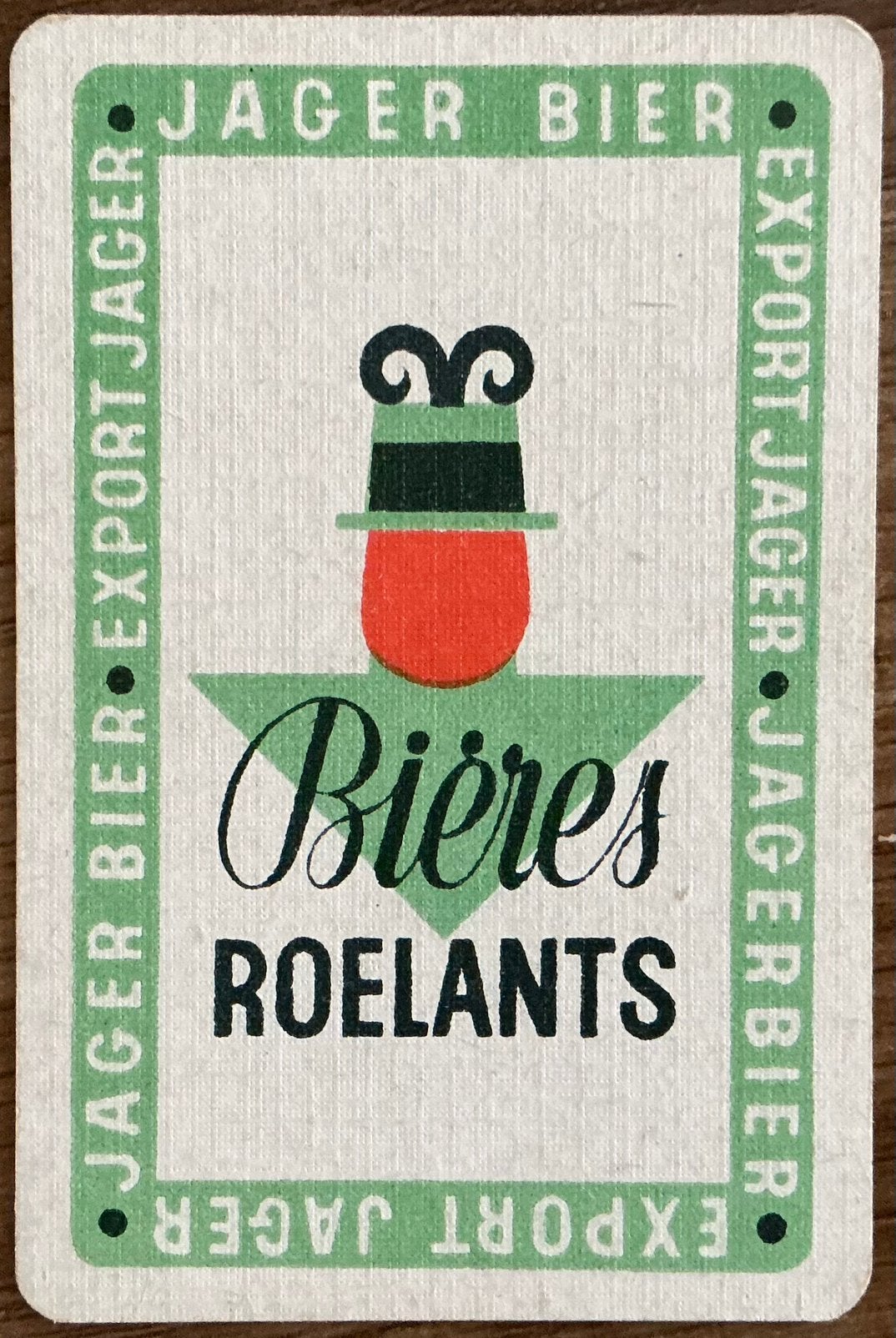 Oude speelkaart BIÈRES ROELANTS/JAGER BIER/EXPORT JAGER, Ophalen of Verzenden, Zo goed als nieuw, Speelkaart(en)