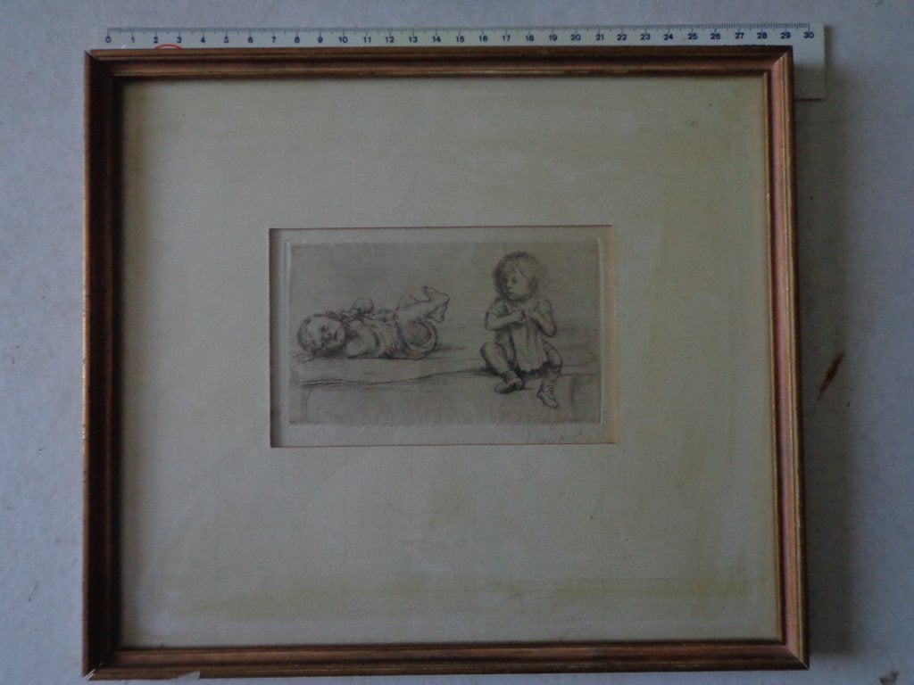 gevoelige ets van Jules Van Ael "Jantje", Ophalen of Verzenden, Portret, Ets, Gesigneerd