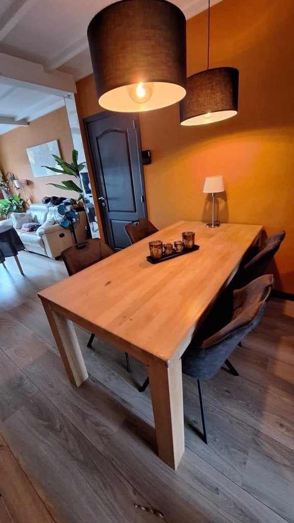 table à manger en bois massif en chêne clair, 150 à 200 cm, Cinq personnes ou plus, Enlèvement, Utilisé