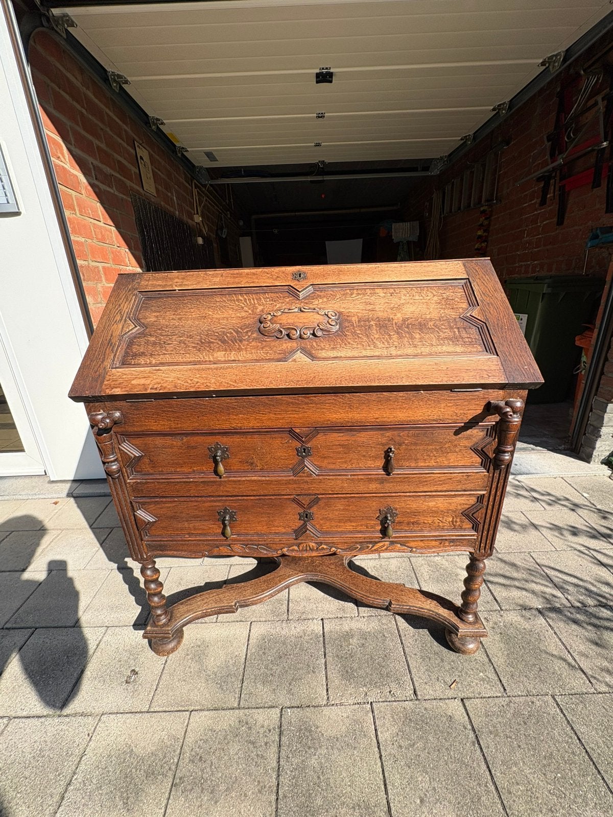 Antieke eiken secretaire c.a 1900, Antiek en Kunst, Ophalen