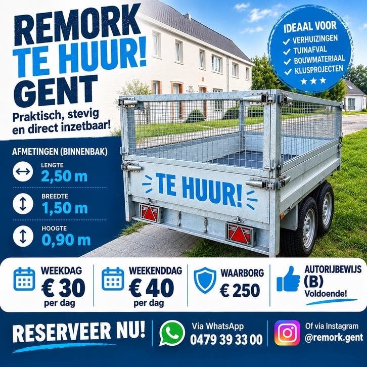 TE HUUR: Aanhangwagen Remork Remorque 0479393300, Ophalen, Zo goed als nieuw