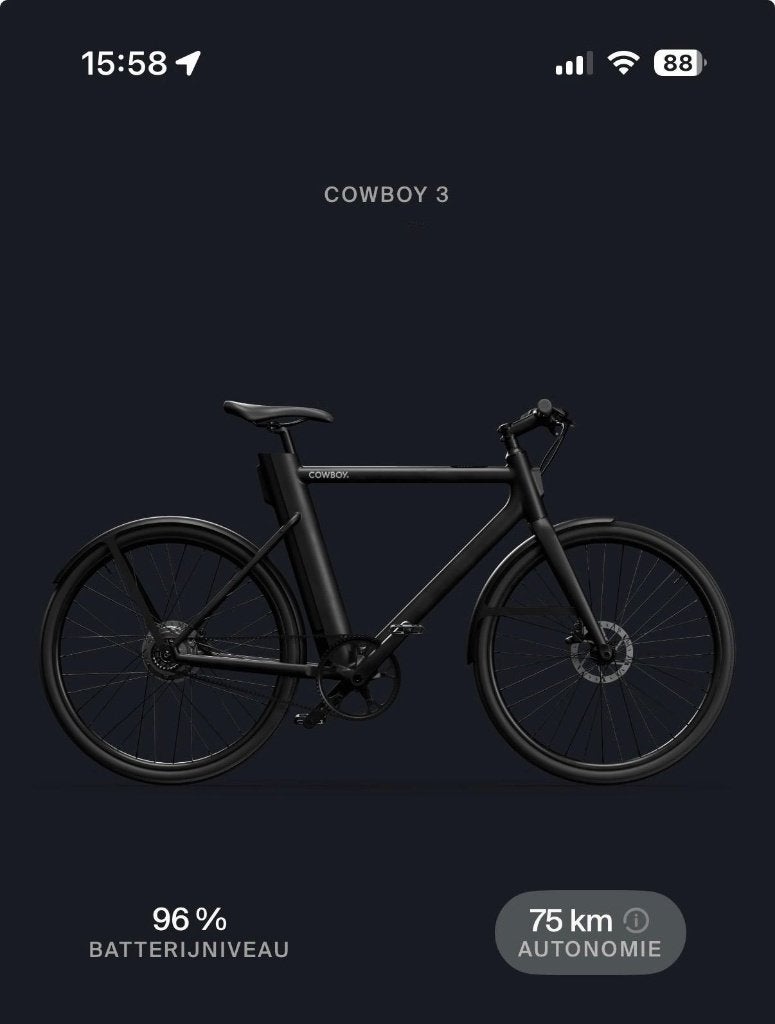 Cowboy 3 - Zwart - Slechts 140km - Goede staat - Vaste prijs, Ophalen, Gebruikt, 59 cm of meer, 50 km per accu of meer