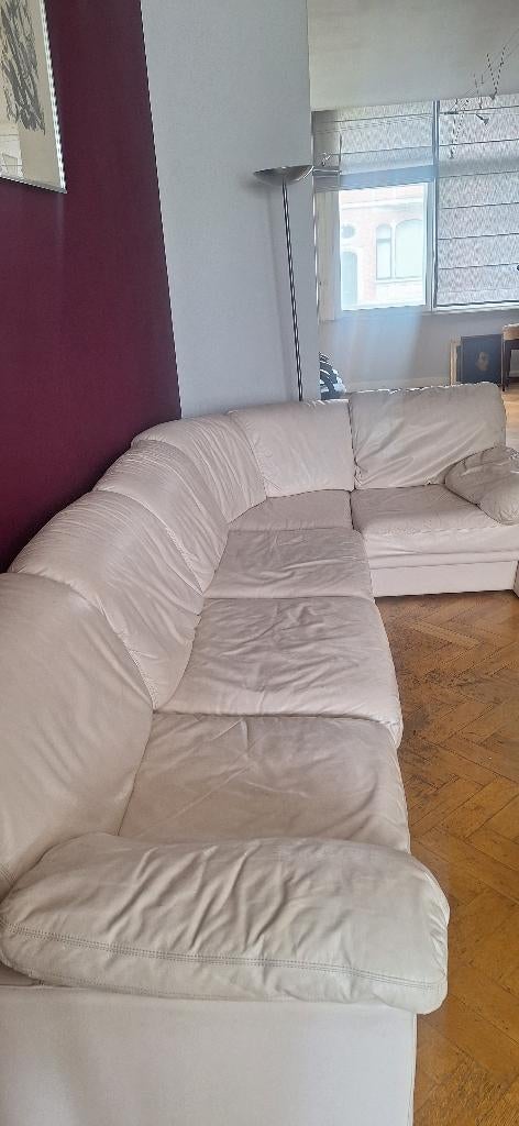 Canapé d'angle 4-5 places en cuir blanc, Maison & Meubles, Canapés | Salons, Moins de 75 cm, Banc d'angle, Quatre personnes ou plus