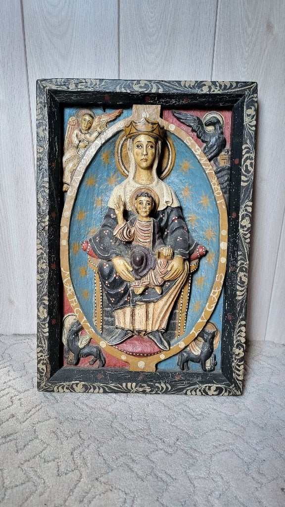 Oud houtsnijwerk Maria met kind, Antiek en Kunst, Ophalen, Houtsnijwerk, Hout, Europa