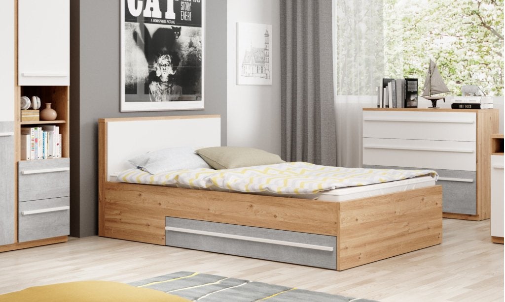 Plano twijfelaar - 120x200 - Lichteiken/wit/betongrijs, Kinderen en Baby's
