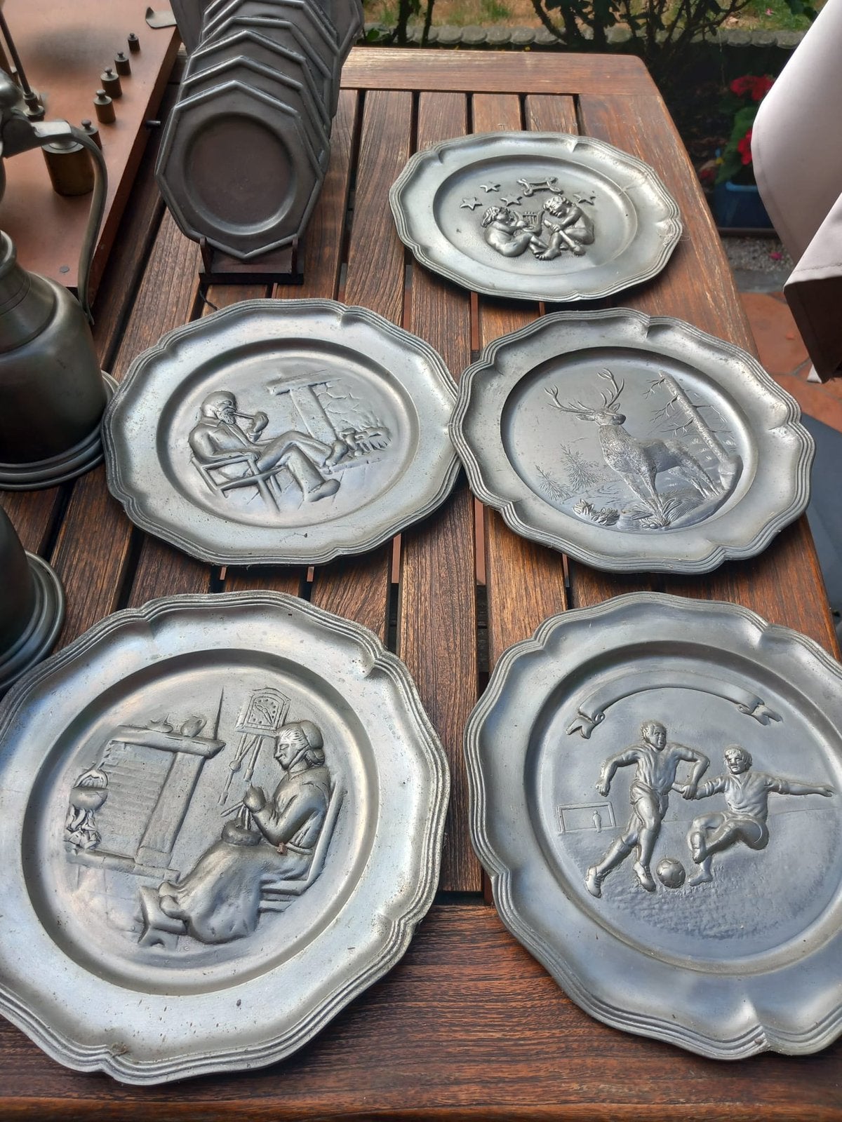 Set vintage tinnen wandborden – 92% tin (Étain), Antiquités & Art, Enlèvement