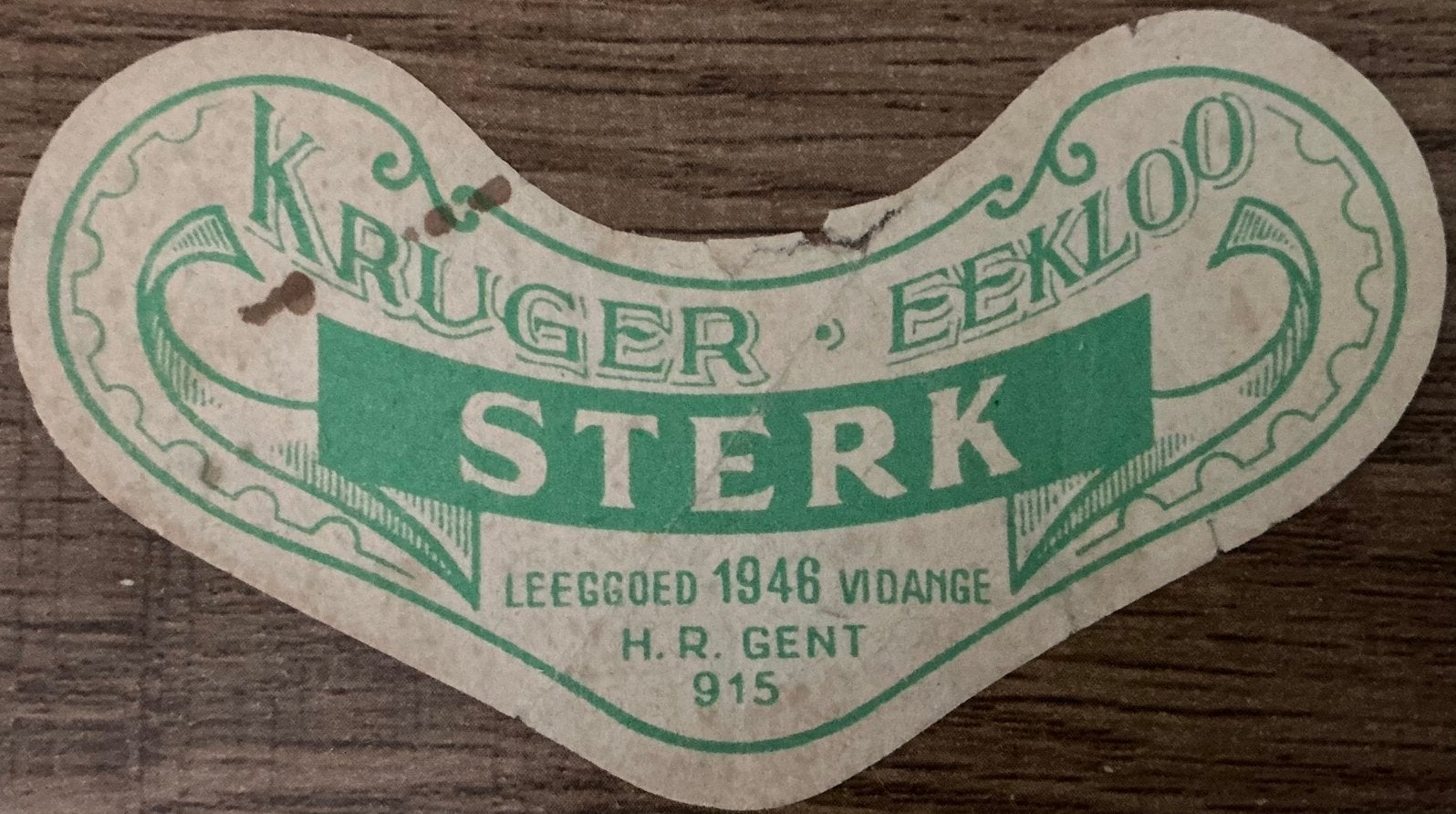 Oud KRUGER EEKLOO/STERK/1946/bieretiket, Ophalen of Verzenden, Zo goed als nieuw, Overige typen, Overige merken