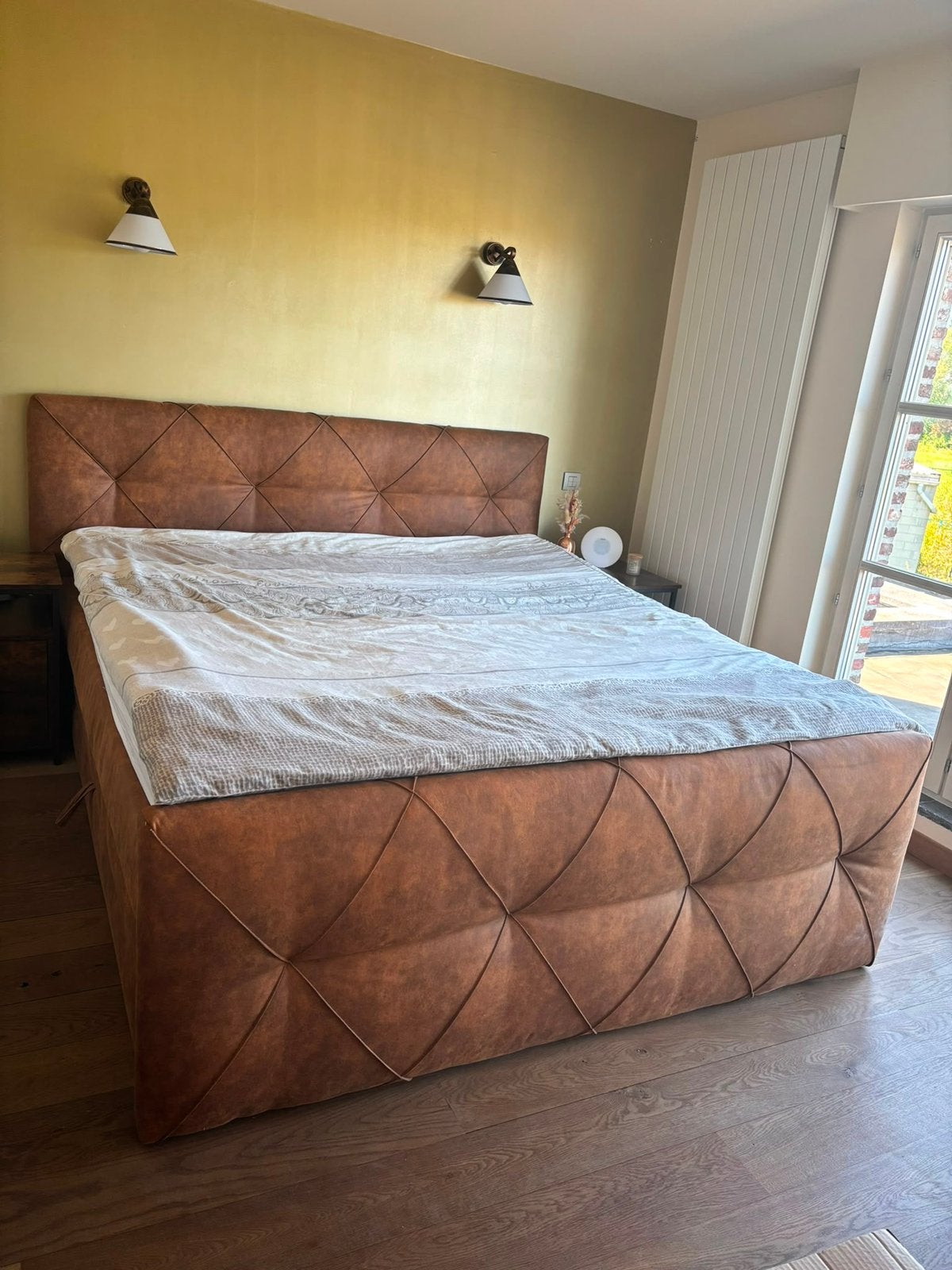 Boxspring bed met opbergruimte 180x200, Ophalen, Zo goed als nieuw, Stof