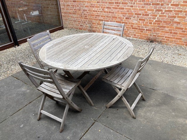 Tuintafel met stoelen, Ophalen, Gebruikt, Rond, Teakhout