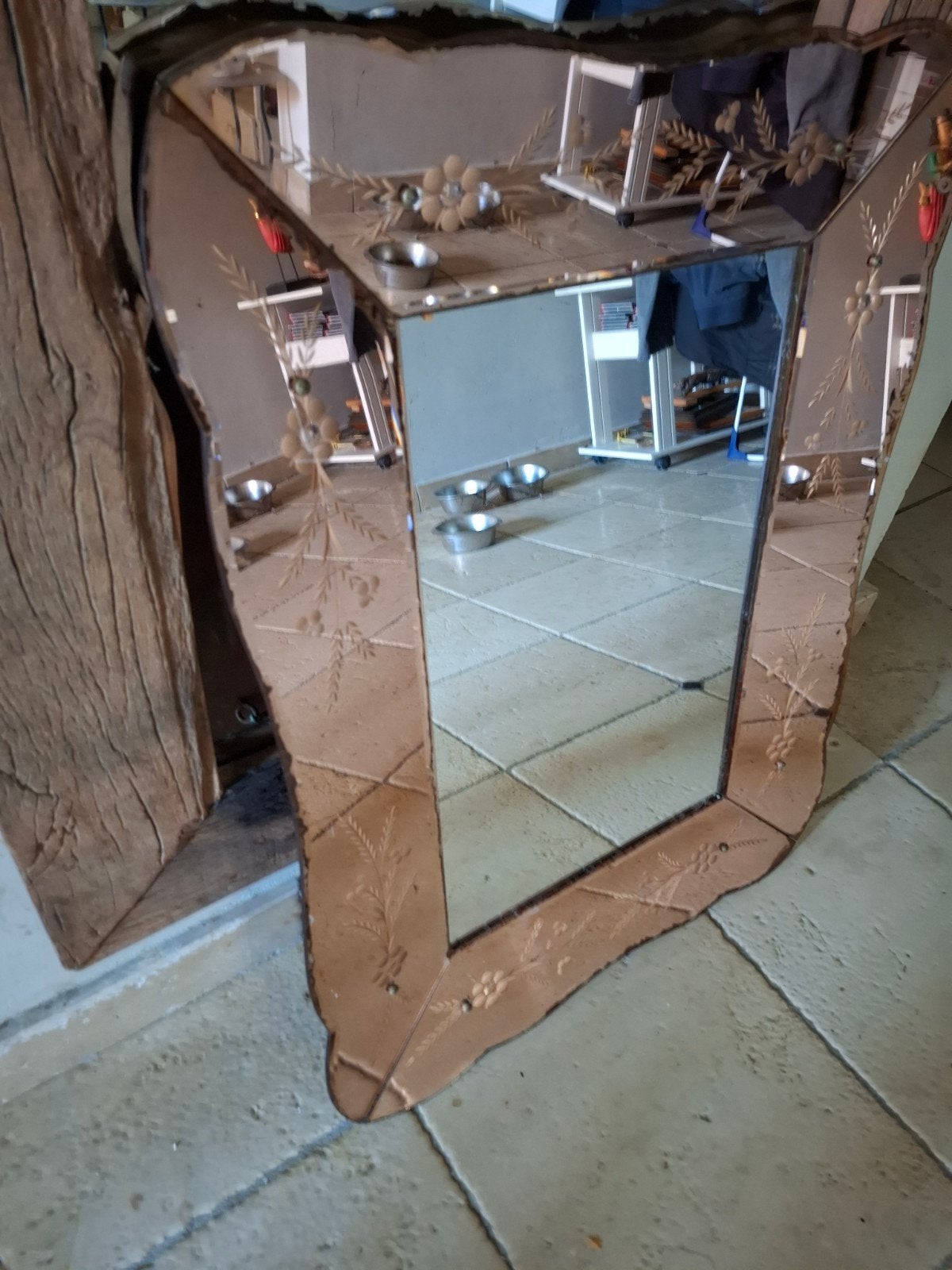 Antieke Venetiaanse wandspiegel, Huis en Inrichting, Ophalen, Gebruikt, Vierkant, Minder dan 100 cm