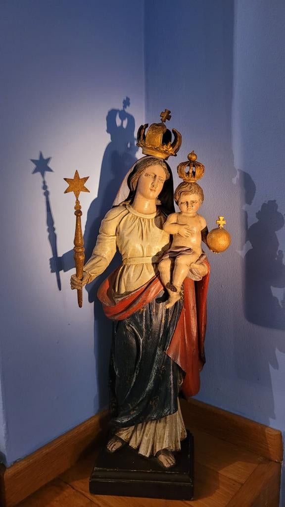 Een antiek religieus beeldje van Maria met het kindje Jezus,, Antiek en Kunst, Ophalen