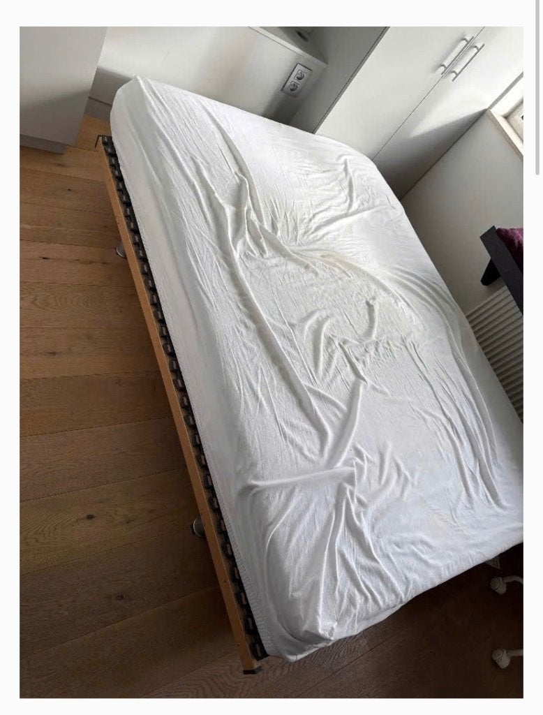 Bed lattenbodem + matras + topper 1m40 (twijfelaar), Maison & Meubles, Queen size, 140 cm, Enlèvement, Utilisé