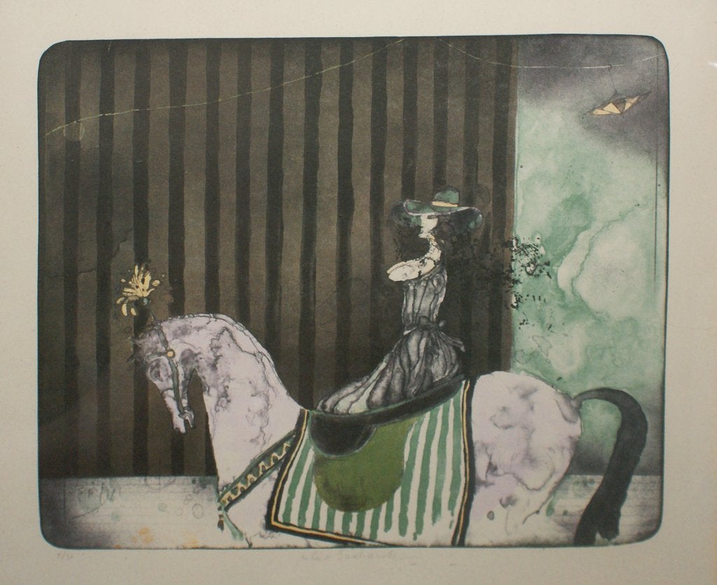 Vlad Suchanek (1933-2021): Dame te paard (59 x 46 cm), Genummerd, Ophalen of Verzenden, Lithografie