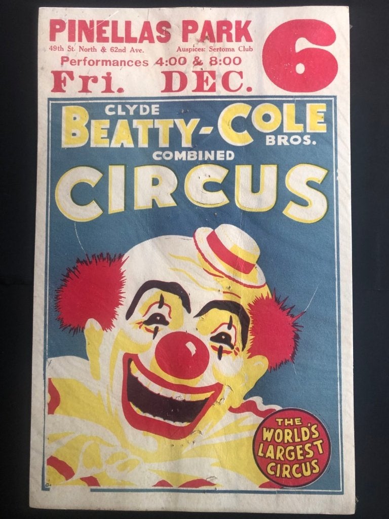 Originele 1957-63-68 circus clown poster - USA Window Card, Ophalen of Verzenden, Gebruikt