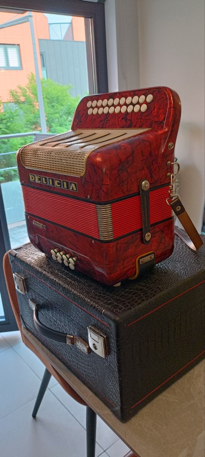 Accordéon Delicia Favorite chromatique -/+ 1990. COMME neuf, Musique & Instruments, Enlèvement ou Envoi, Autres formats, Avec valise
