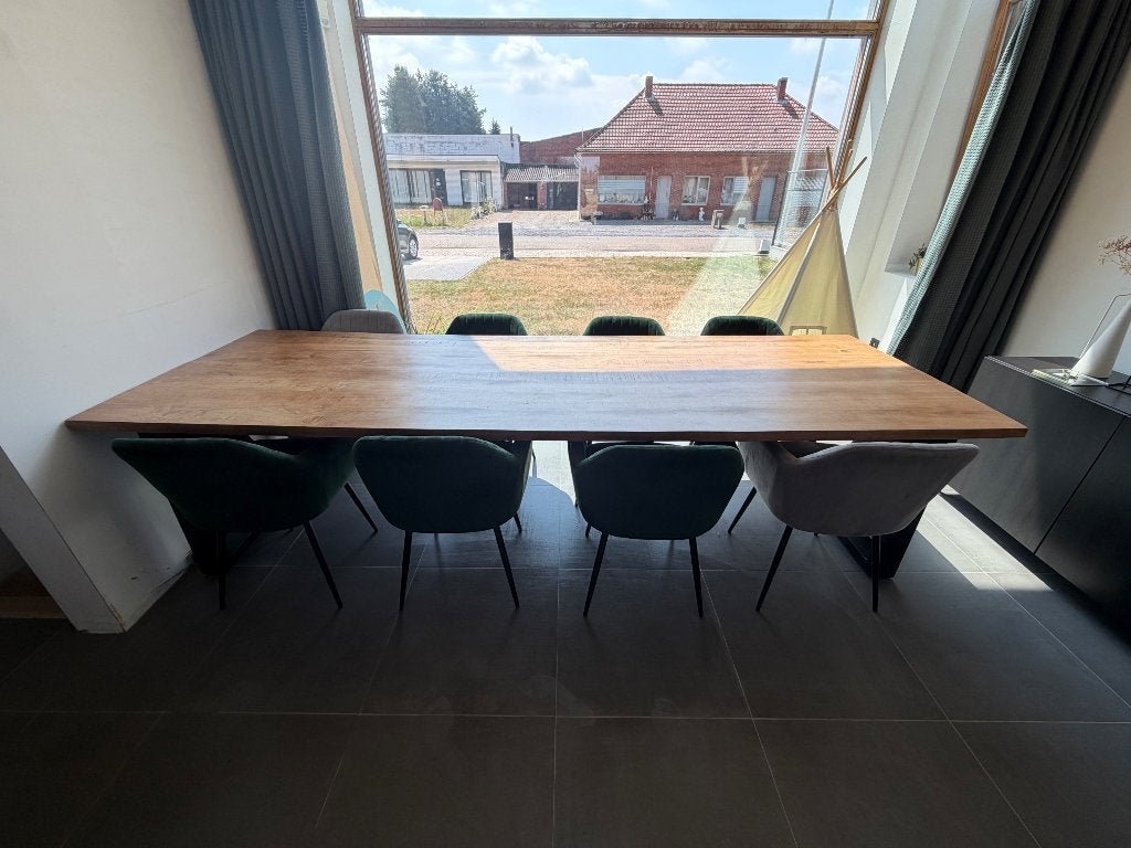 Eettafel met stoelen, Huis en Inrichting, Landelijk - industrieel, 200 cm of meer, 50 tot 100 cm, Zo goed als nieuw