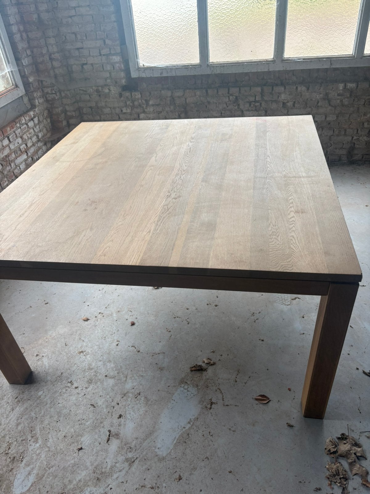 Grote vierkante eiken eettafel – stevig houten blad, Ophalen of Verzenden, Zo goed als nieuw, Vierkant