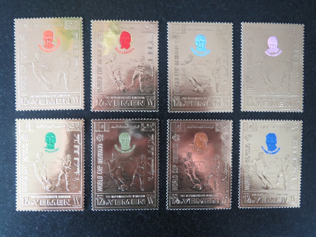 8 postzegels bladgoud World Cup Mexico 1972 YEMEN, Ophalen