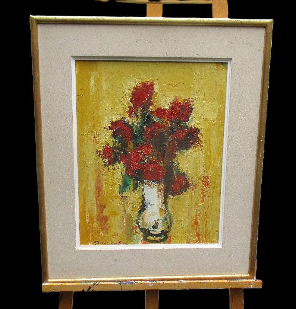 Karel Jan Van Den Heuvel  , Expressionistisch boeket, Paneel, Expressionistisch, Ophalen of Verzenden, Olieverf