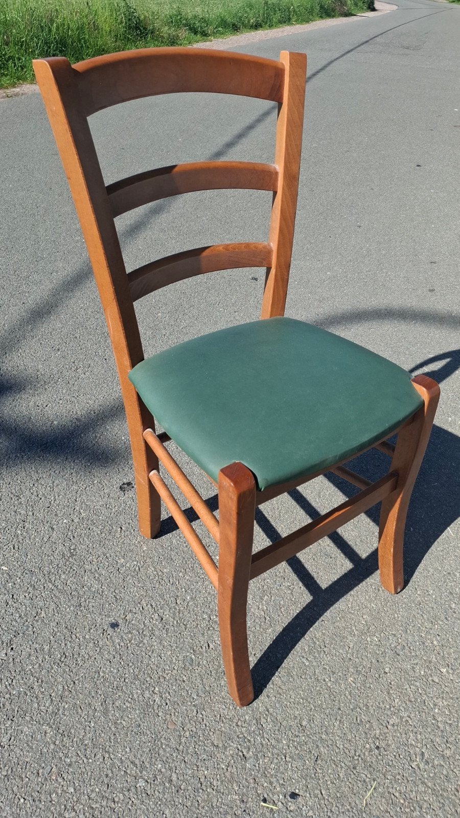 46 cafe bistro horeca stoelen hout+ groen leer zit vintage, Ophalen of Verzenden, Zo goed als nieuw, Vijf, Zes of meer stoelen
