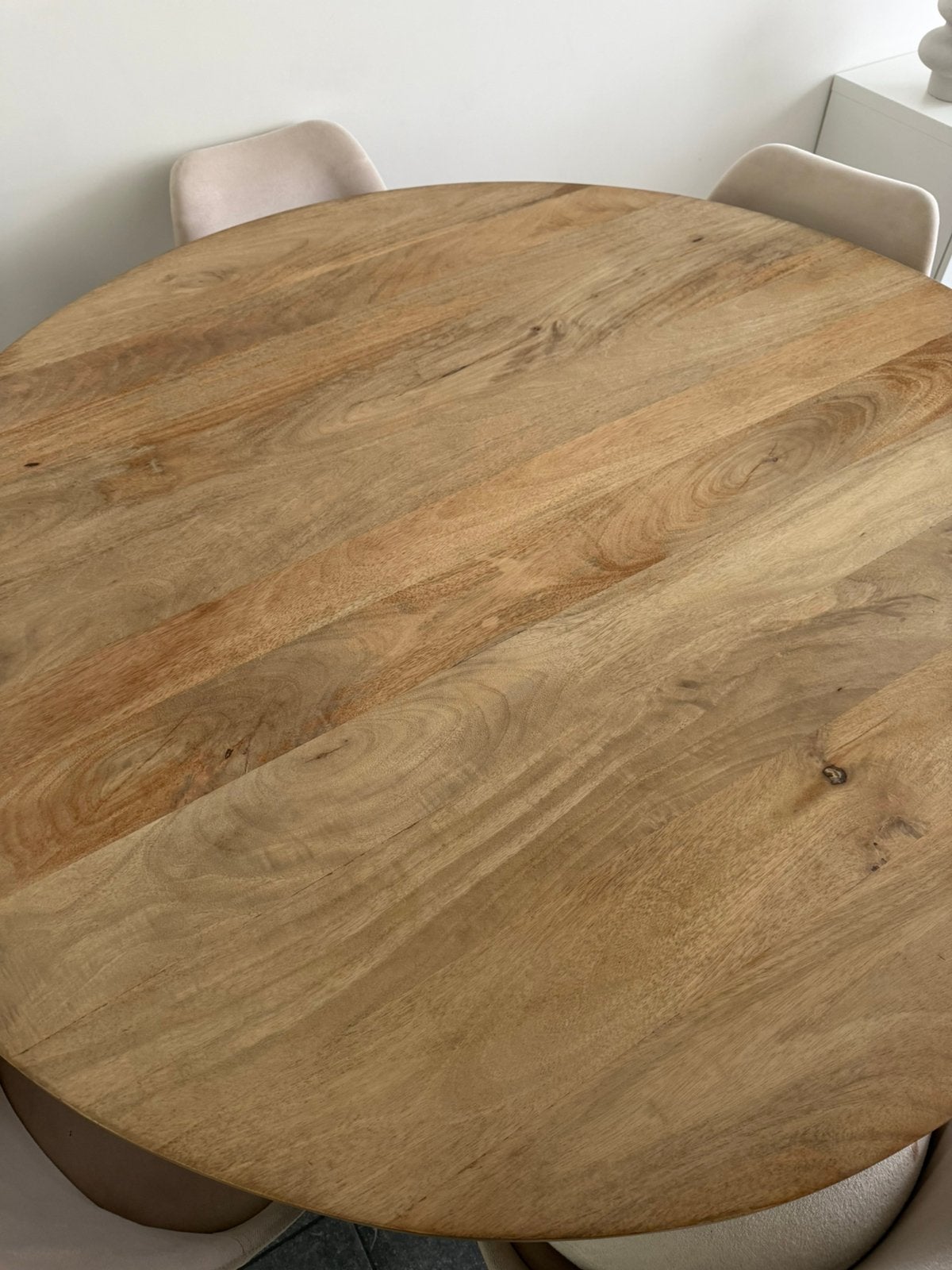 Mangohouten eettafel (rond 140cm), Huis en Inrichting, Tafels | Eettafels, Ophalen, Mangohout, Rond, Zo goed als nieuw