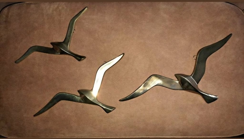 vintage set van 3 messing vogels in de vlucht, Antiek en Kunst, Antiek | Brons en Koper, Ophalen of Verzenden