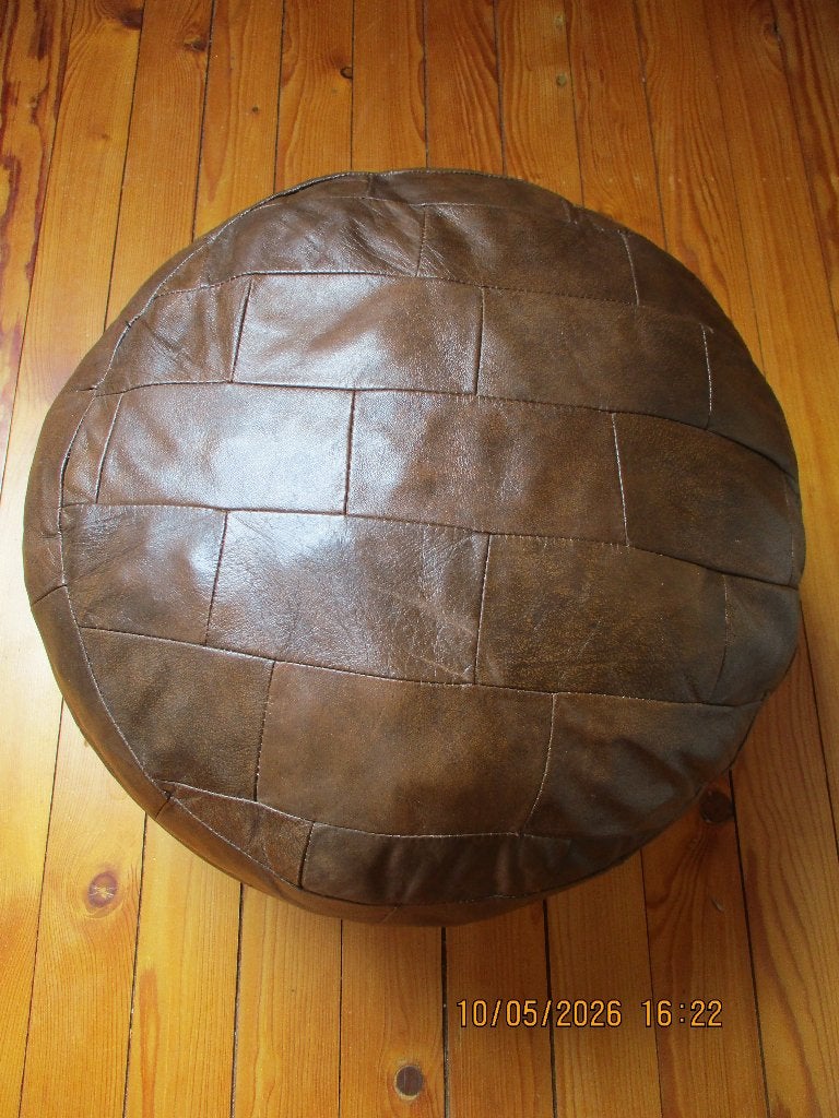 Vintage lederen poef, Ophalen, Gebruikt, Leer, Vintage