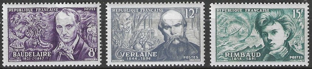 France 1951 - Yvert 908-910 - Poètes célèbres (PF), Envoi, Non oblitéré