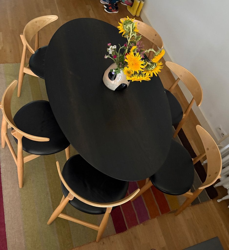 Table et 6 chaises design, Maison & Meubles, 150 à 200 cm, Cinq personnes ou plus, Enlèvement, Utilisé