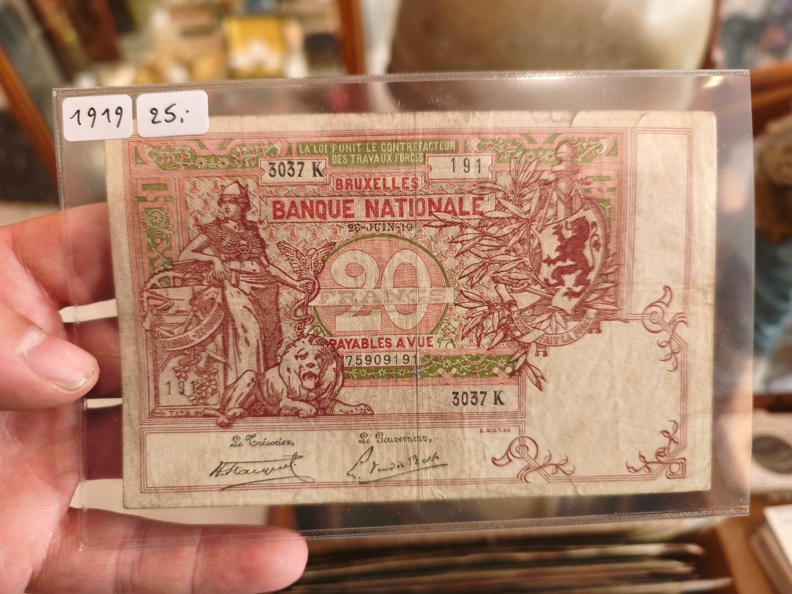20 frank biljet 1919, Postzegels en Munten, Ophalen of Verzenden