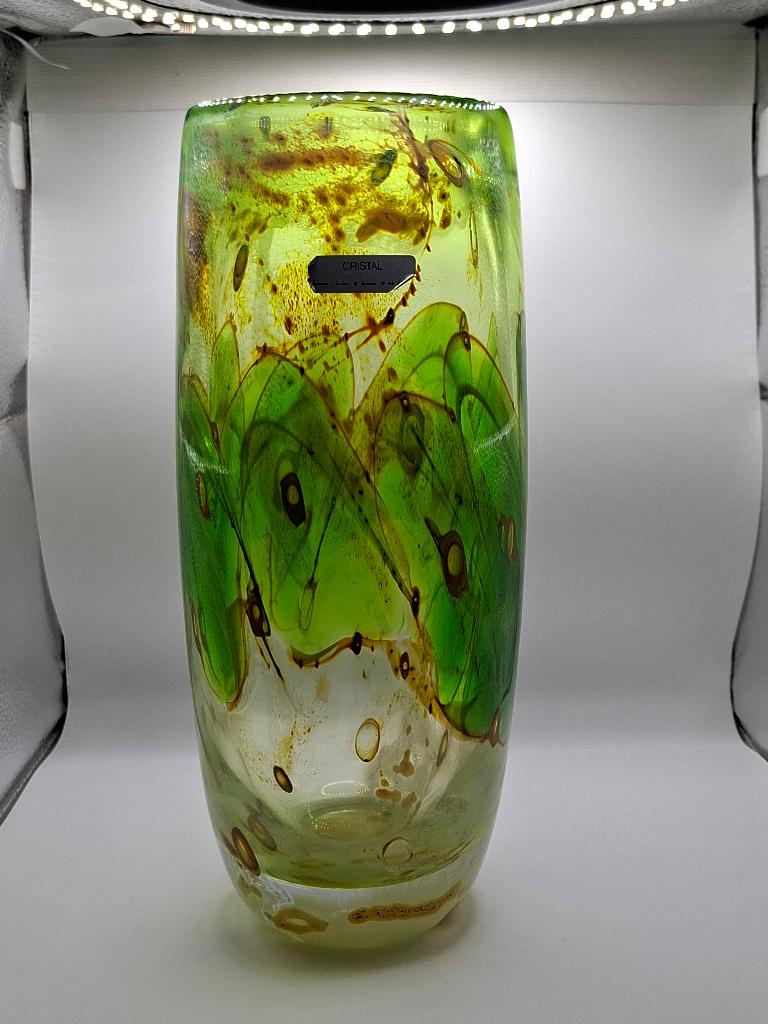Vase "plume de paon" signé Louis Leloup. Val Saint Lambert, Antiquités & Art, Enlèvement