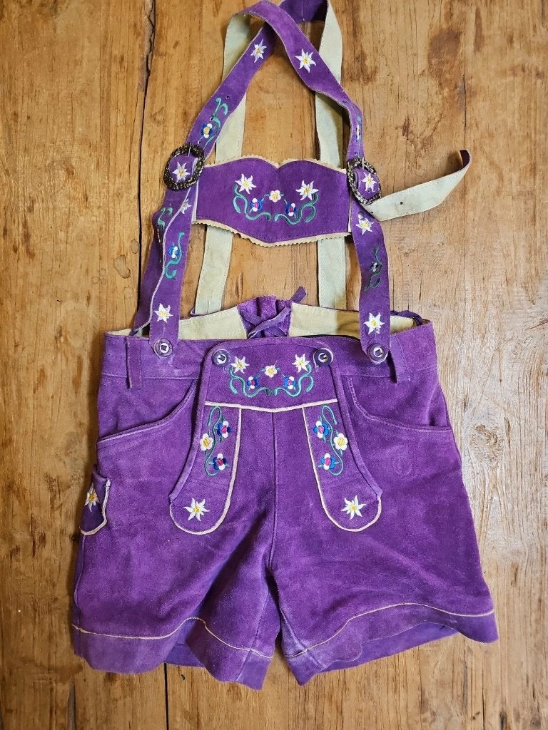 Lederhosen Dames paars, Enlèvement ou Envoi, Comme neuf, Taille 34 (XS) ou plus petite, Violet