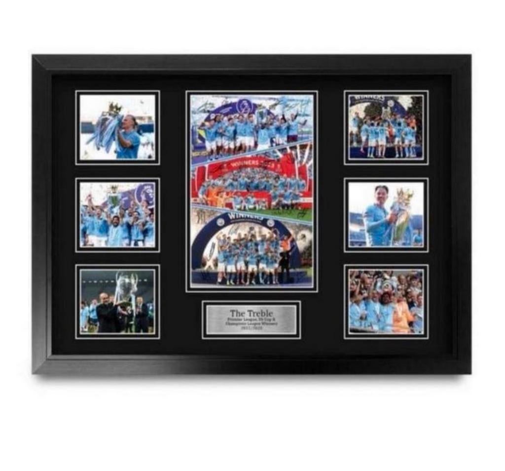 Man City Treble 2023 Winners Signed A2 Framed Autograph, Verzamelen, Ophalen of Verzenden, Nieuw, Poster, Plaatje of Sticker